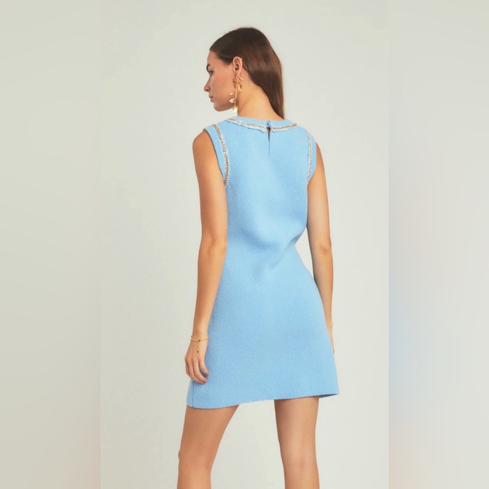 NEW Endless Rose Chain Detail Cornflower Scoop Neck Knit Mini Dress - Picture 6 of 8